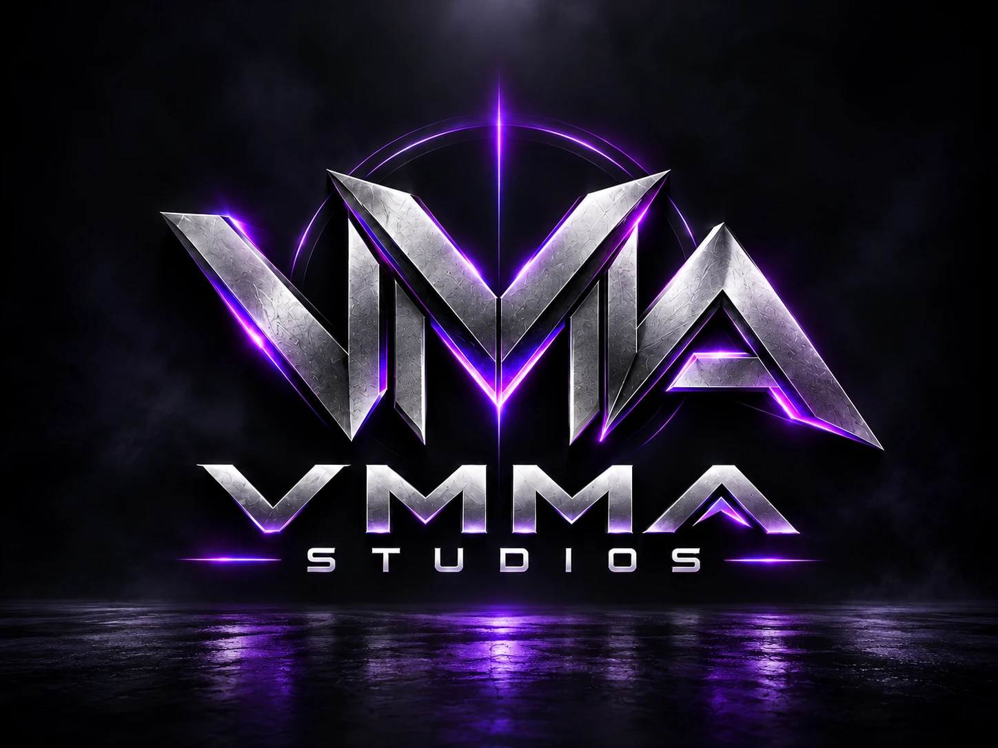 VMMA STUDIOS Metallic Logo mit violettem Licht
